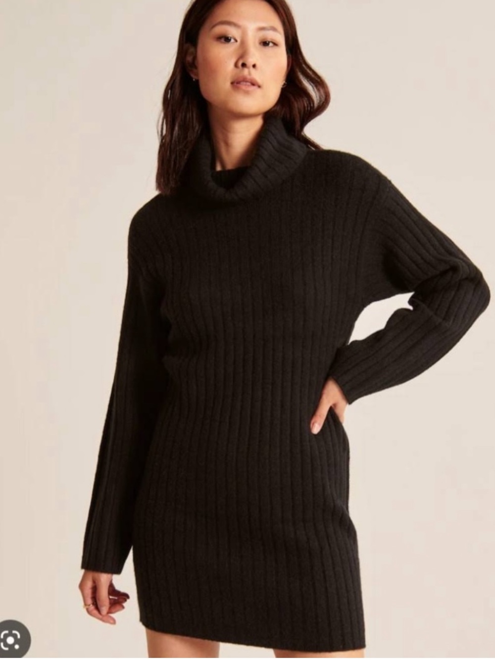 Abercrombie & Fitch Black Ribbed Turtleneck Sweater Dress